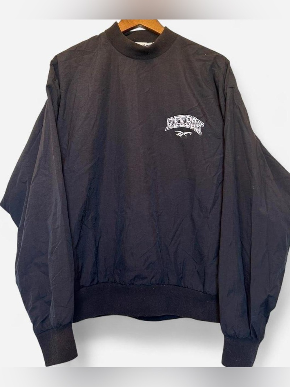 90s Reebok Black Windbreaker Crewneck with Embroidered Logo
